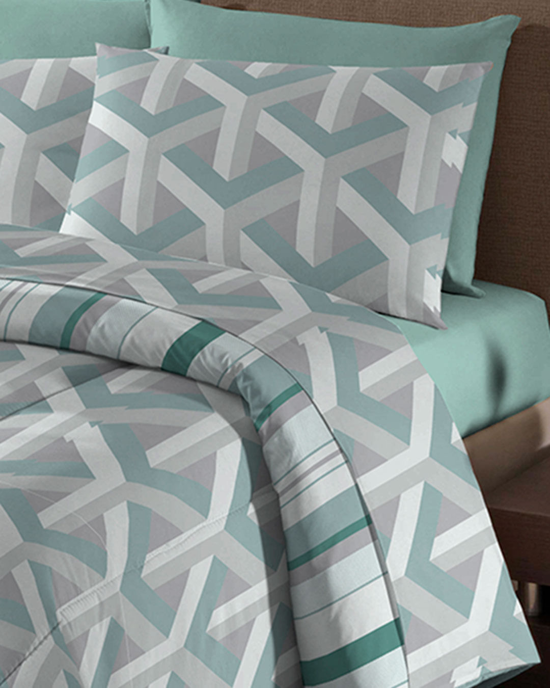 Jogo-De-Cama-Queen-Micro----4-Pecas---Verde-Geometrico