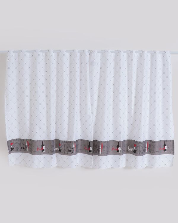Cortina Cozinha Bella Janela Varão Até 150cm Estampada Branca UN