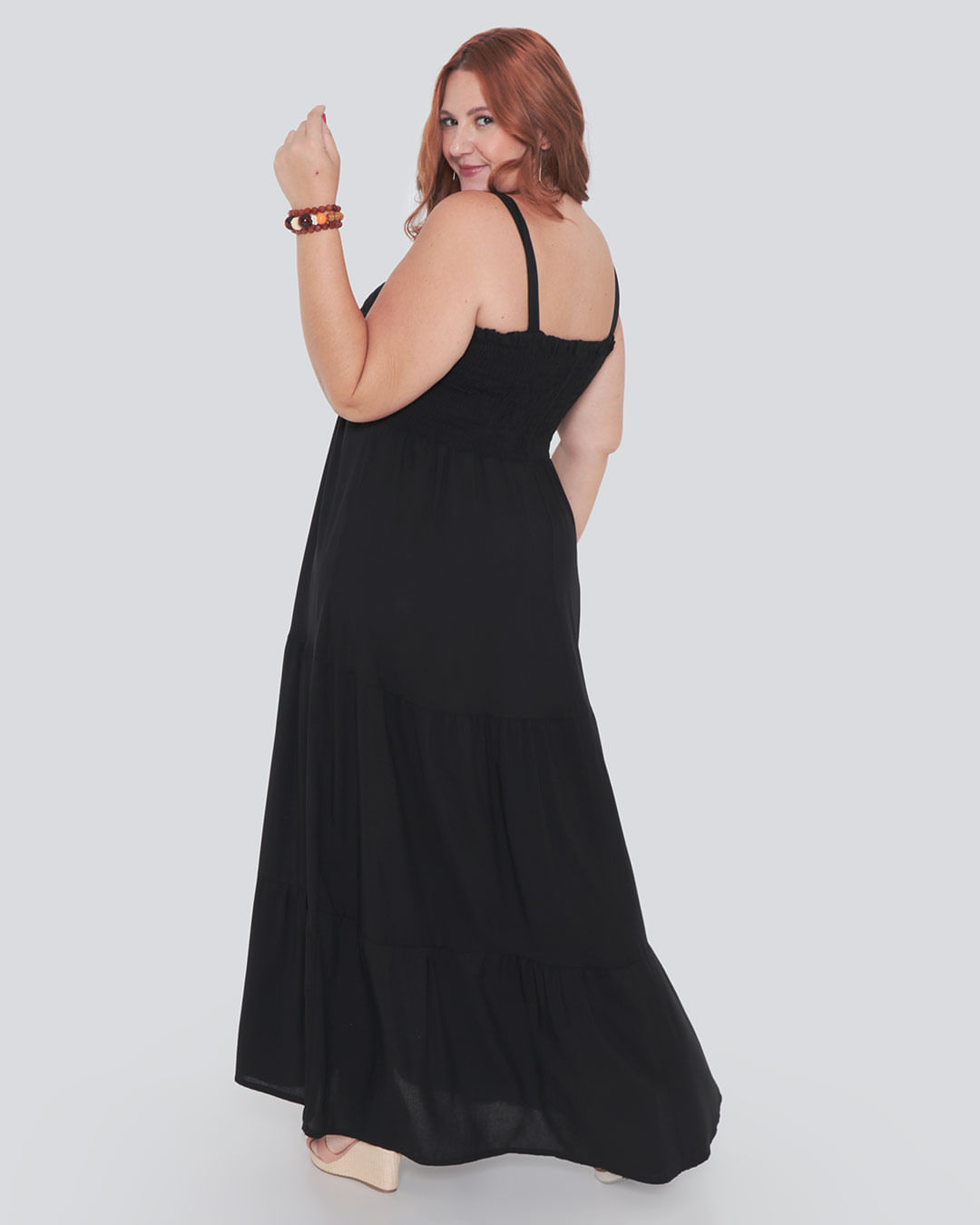 Vestido Feminino Plus Size Longo Lastex Preto