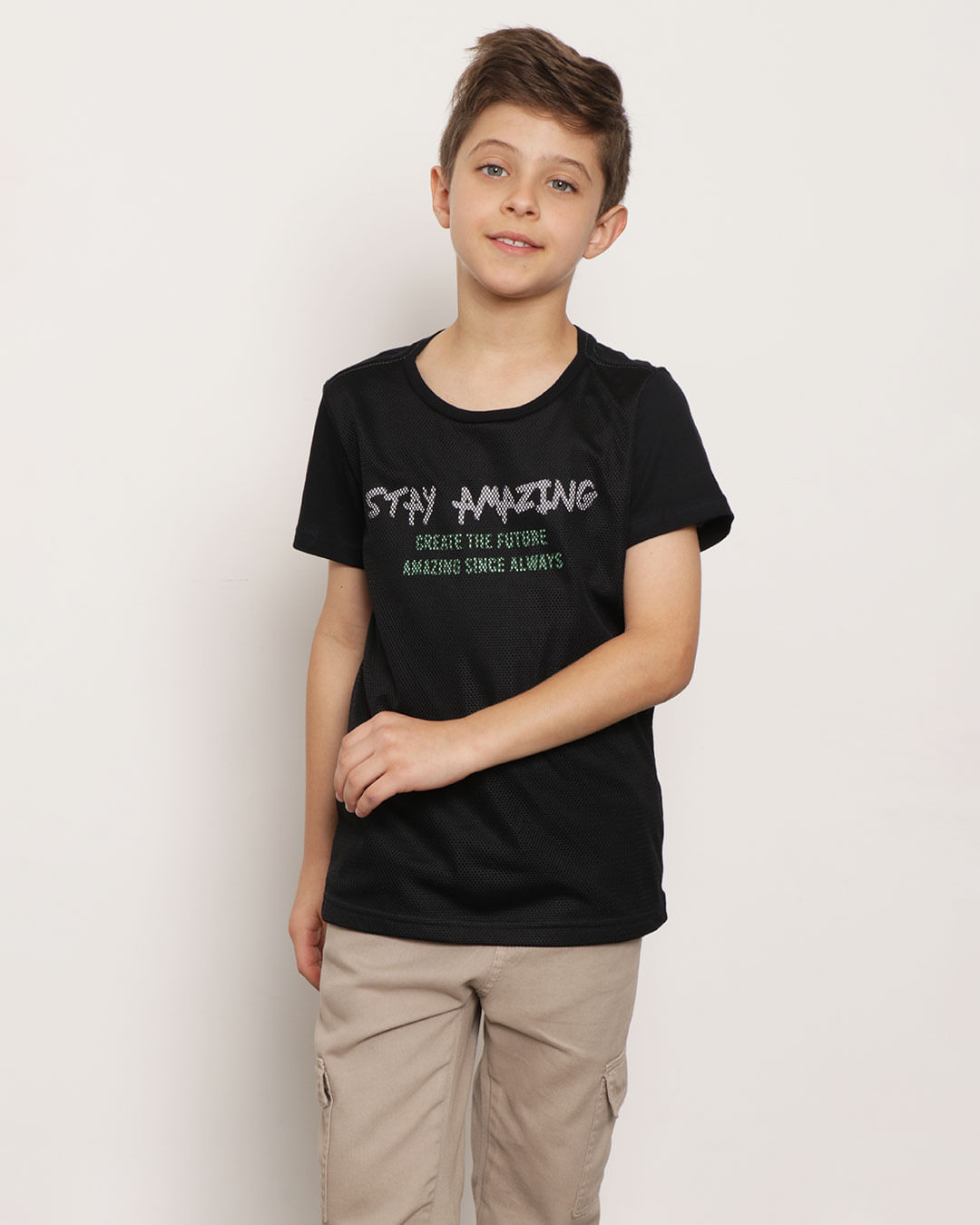 Camiseta Infantil Estampa Stay Amazing Telada Preta
