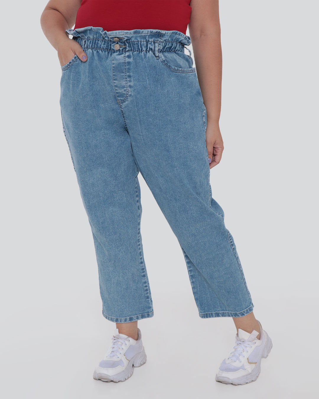 Calça Jeans Plus Size Paper Bag Clochard Azul Claro| Lojas Torra