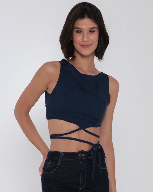 Regata Feminina Viscose Cropped Tiras Azul Marinho M