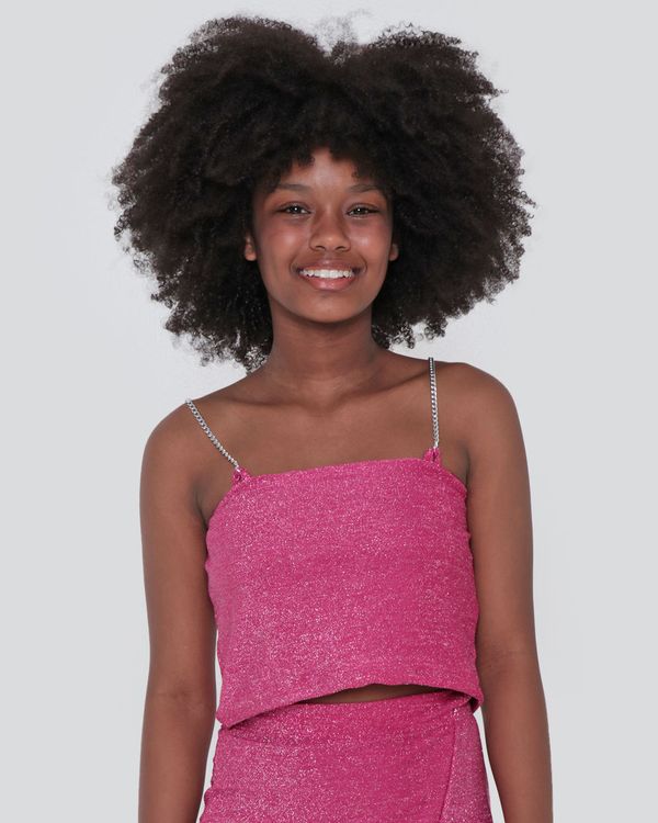 Blusa Juvenil Cropped Lurex Alcinha Corrente Rosa 10
