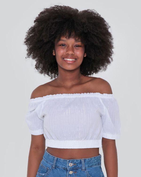 Blusa Cropped Juvenil Ciganinha Listrada Branca 12