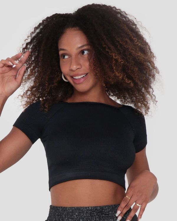 Blusa Cropped Feminina Canelada Sem Costura Preta P