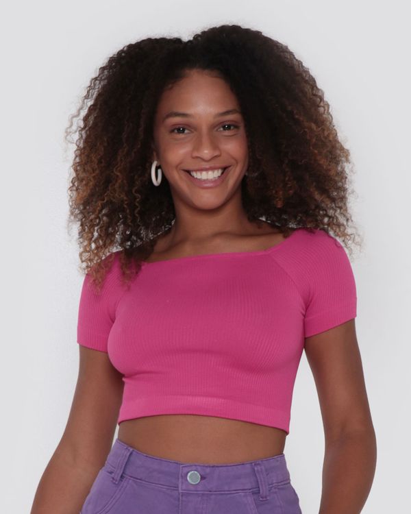 Blusa Feminina Cropped Canelada Sem Costura Rosa P
