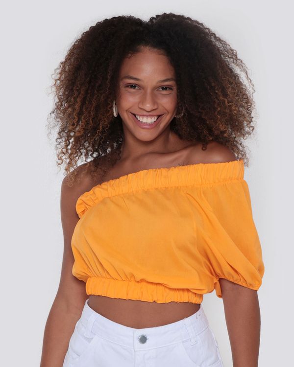 Blusa Feminina Viscose Cropped Um Ombro Só Amarelo M