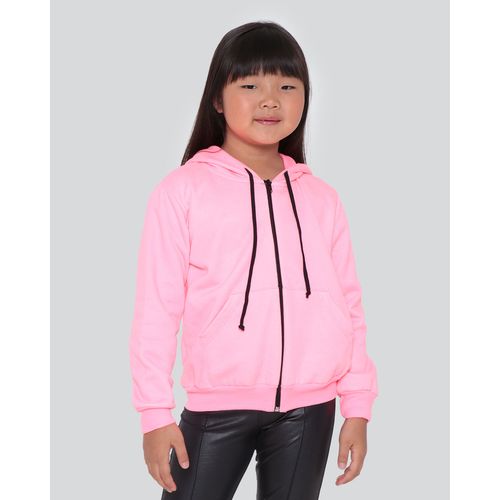 Jaqueta Moletom Infantil com Capuz Neon Rosa