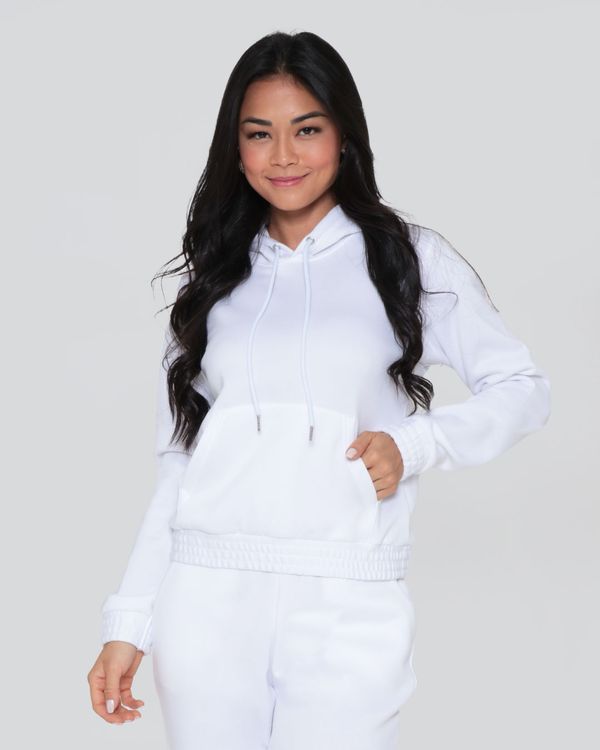 Blusão Moletom Feminino Com Capuz Branco P