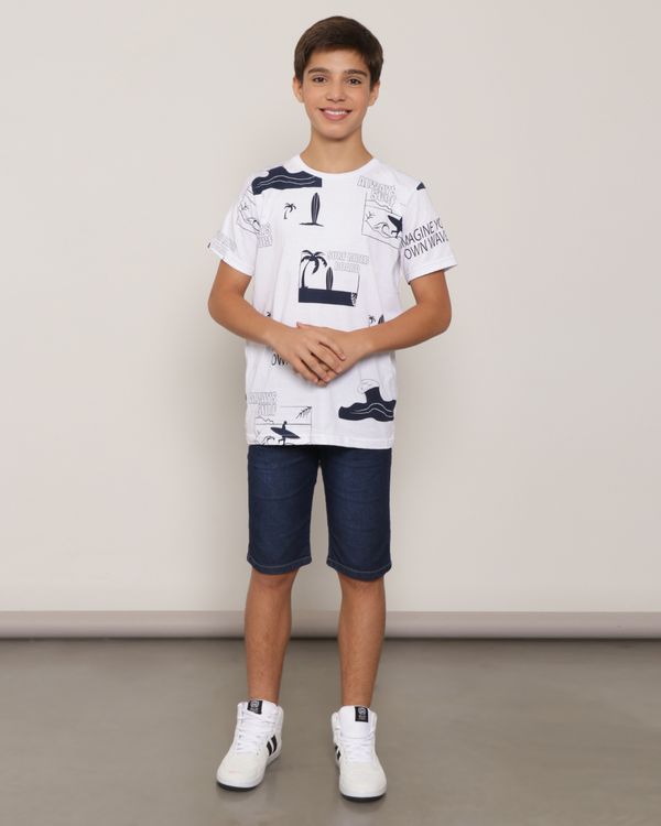 Bermuda Jeans Juvenil Reta Azul Escuro 16