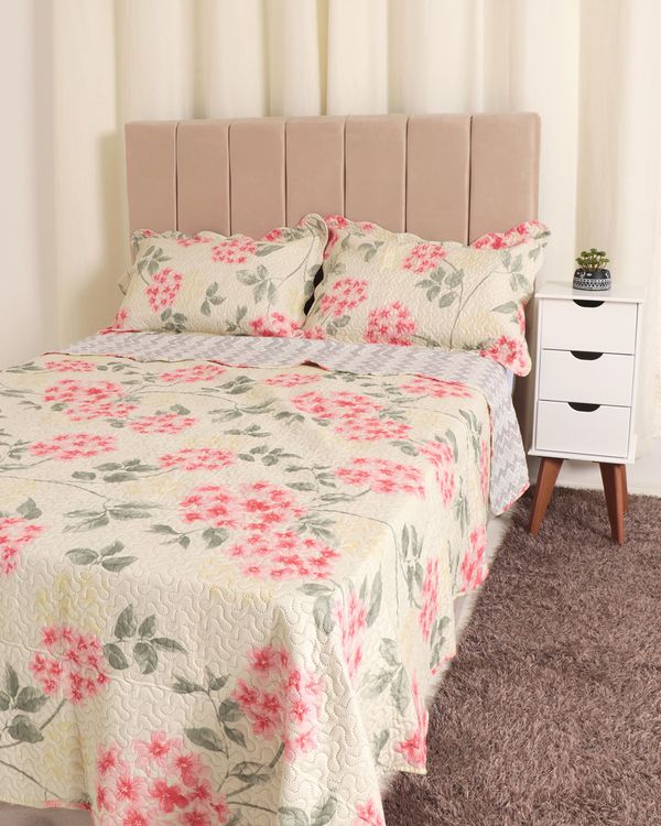 Colcha Queen Ultrassônica Floral Bouti Bege