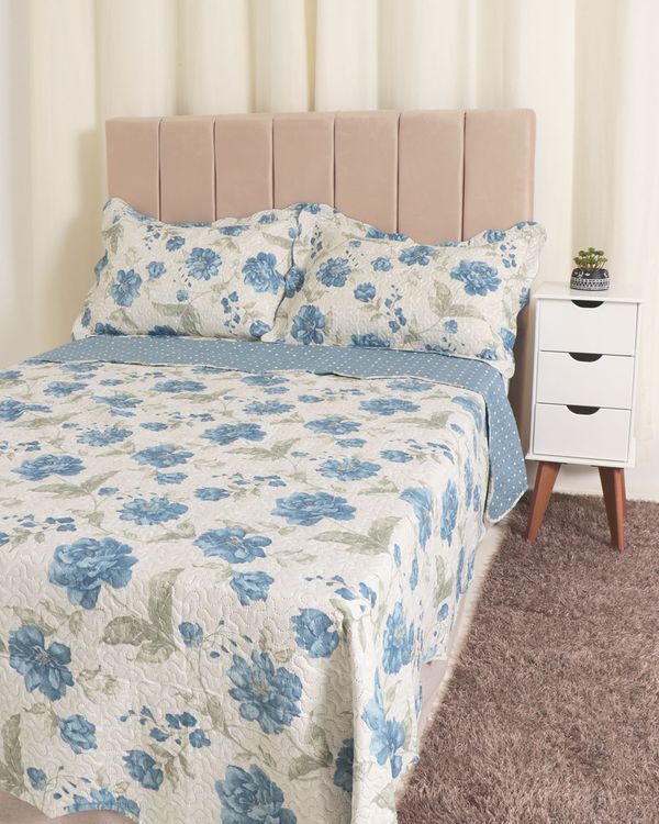 Kit Colcha Queen 3 Peças Floral Plumagem Off White UN