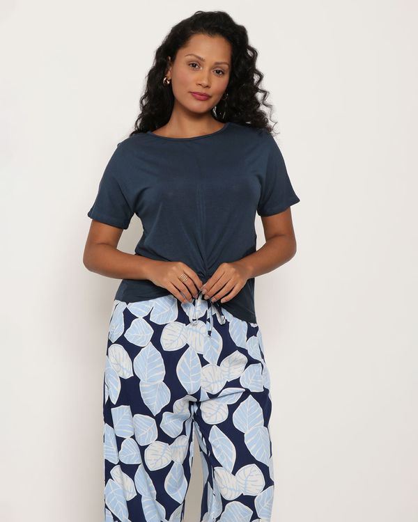 Blusa Feminina Drapeada Manga Curta Marinho G