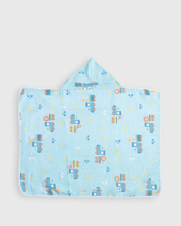 Toalha De Banho Bebê Com Capuz e Forro Fralda Estampada Azul UN