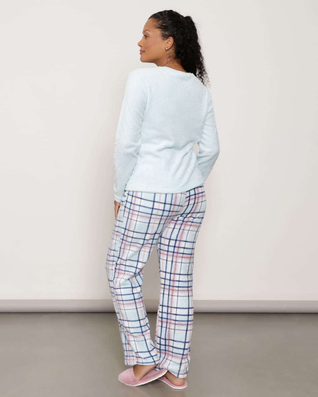 Pijama-Soft-Longo-Decredondo-Xadrez---Azul-Claro