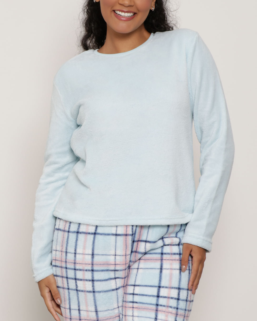 Pijama-Soft-Longo-Decredondo-Xadrez---Azul-Claro