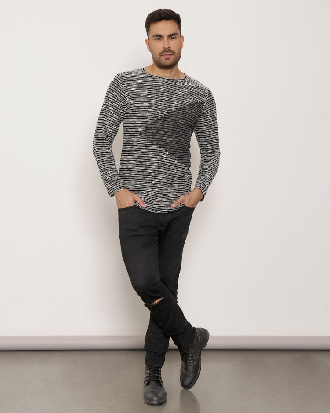 Camiseta-Ml-Com-Recort-5001-Pgg---Preto-Listrado