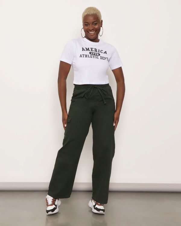 Calça Feminina Bolso Cargo Sarja Verde 40