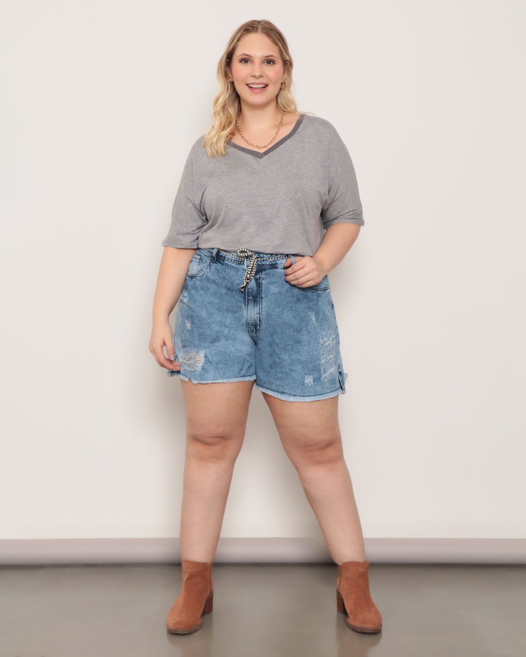 Plus Size Shorts Preto Rasgado Feminino Short Jeans Plus Size