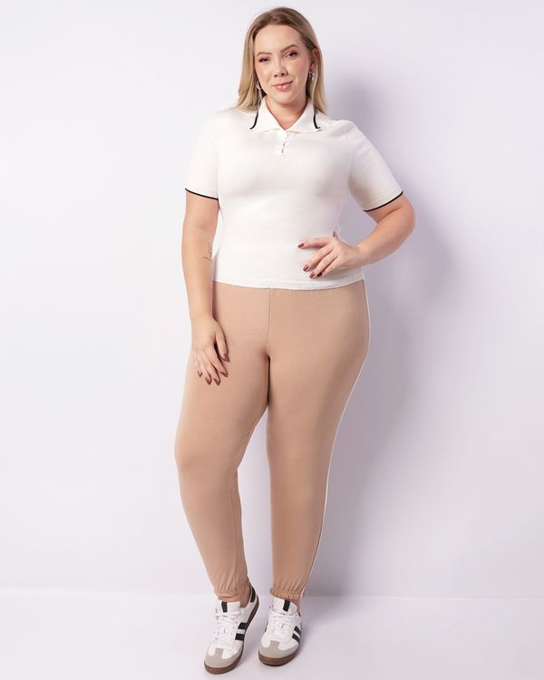 Calça Plus Size Feminina Jogger Moletinho Bege G2