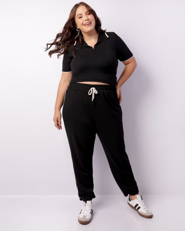 Calça Plus Size Feminina Jogger Moletinho Preta G3