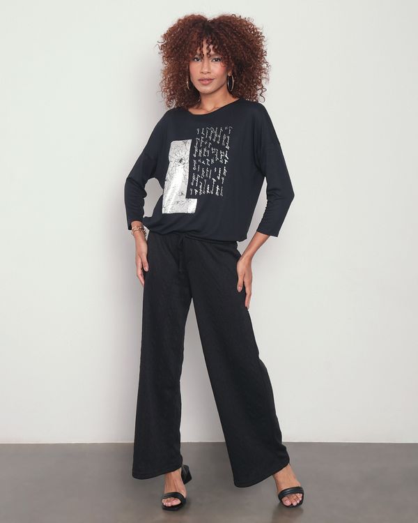 Calça Feminina Pantalona Trabalhada Preta GG