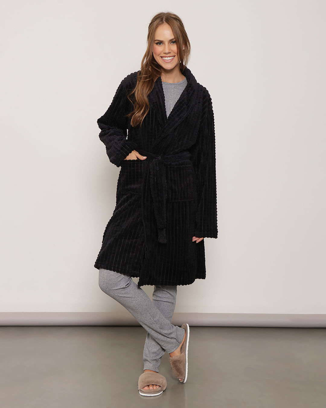 Roupao-Jacquard-Flannel-Fleece---Preto