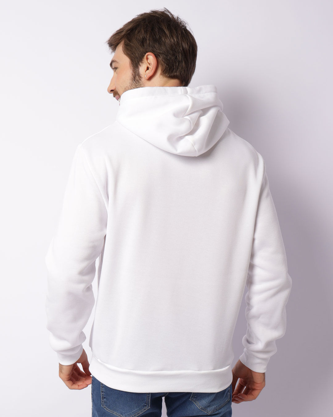 BlusΓ£o Moletom Masculino Peluciado Bolso Canguru Bordado Com Capuz Branco
