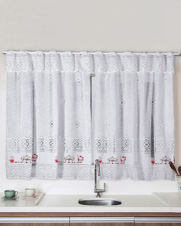 Cortina Cozinha Valência 200cm x 120cm Café Branca UN