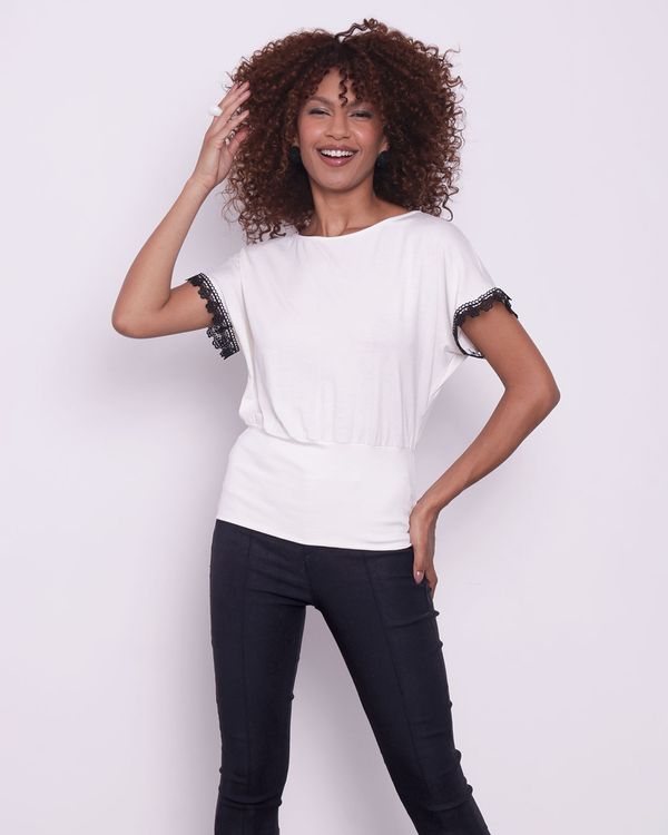 Blusa Feminina Manga Curta Com Renda Guipir Off White P