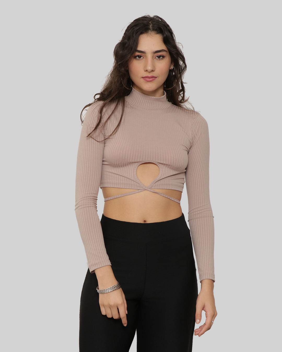 Blusa-Ml-Canel-2544-Gola-Alta-Gota-Barra---Bege-Escuro