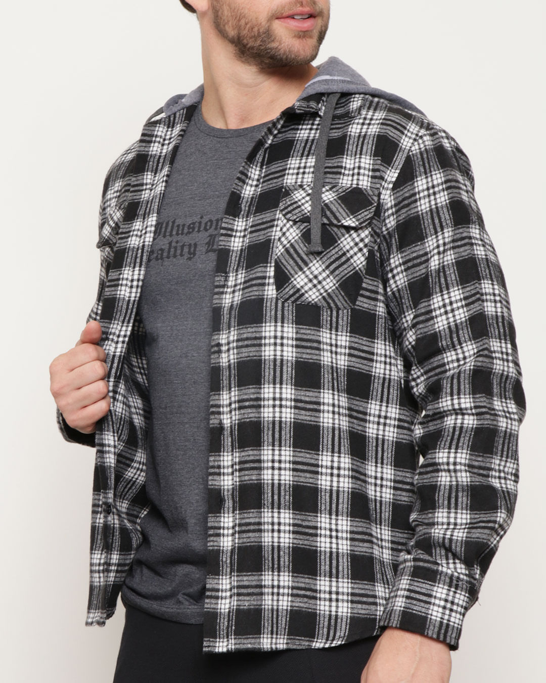 Camisa-Flanela-Xadrez-Capuz-Jwp02---Cinza-Escuro