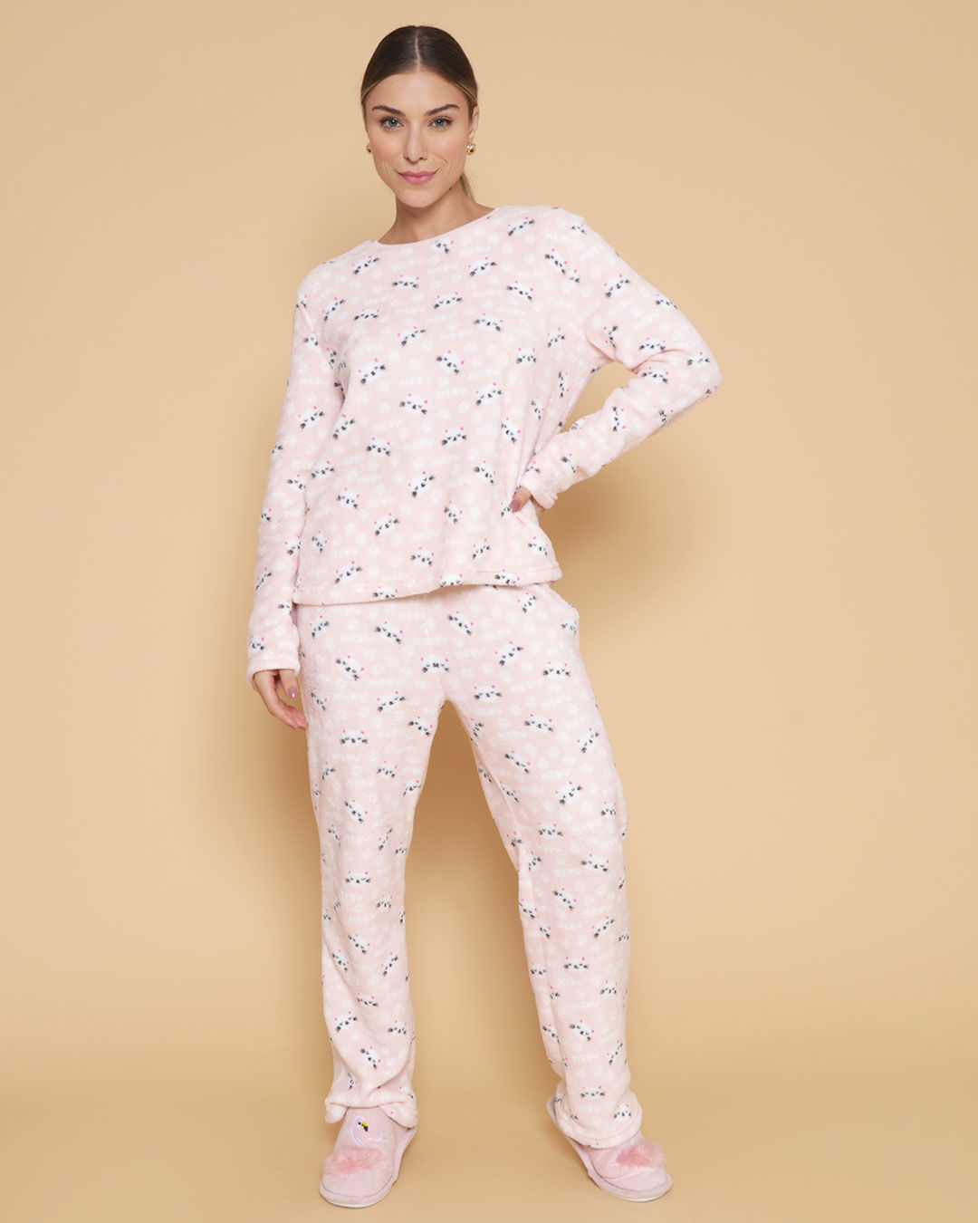Pijama-Soft-Longo-Decredondo-Gato---Rosa-Claro