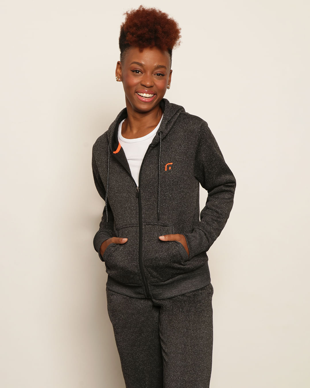 Cinza Escuro Casaco Moletom Feminino Cinza Conjunto Feminino