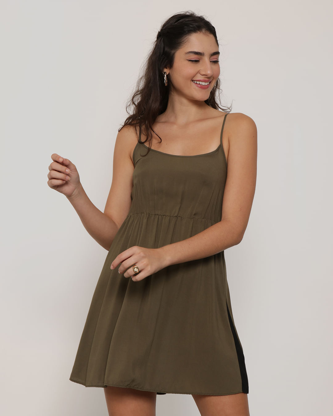 Vestido Alcinha Curto Listra Lateral Preta Verde