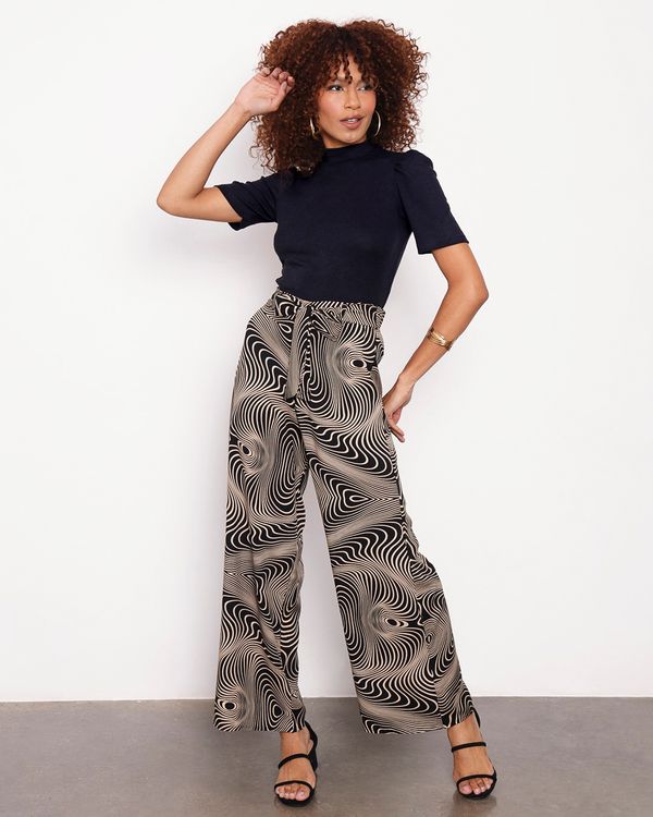 Calça Feminina Pantalona Estampada Viscose Preta M