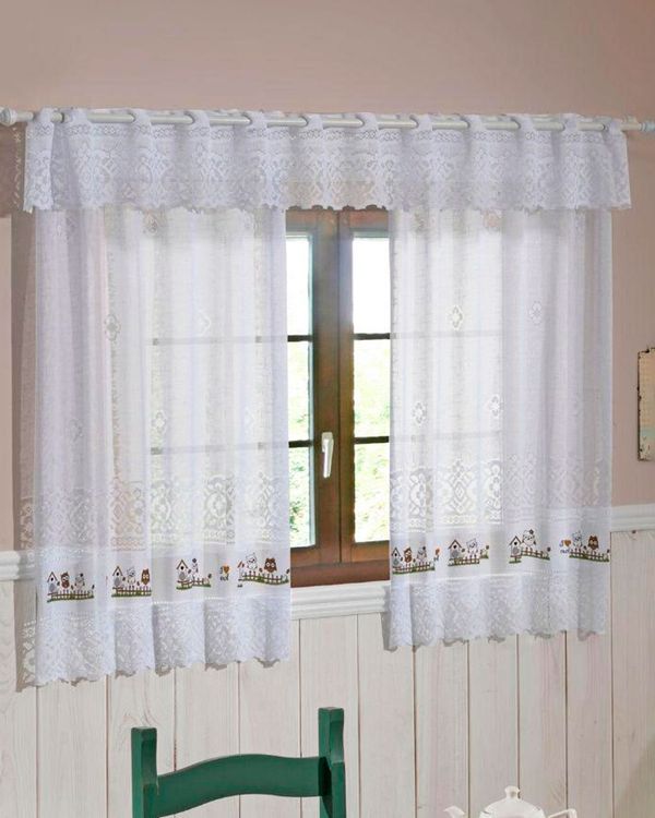 Cortina Cozinha Valência 200cm x 120cm Corujinhas Branca UN
