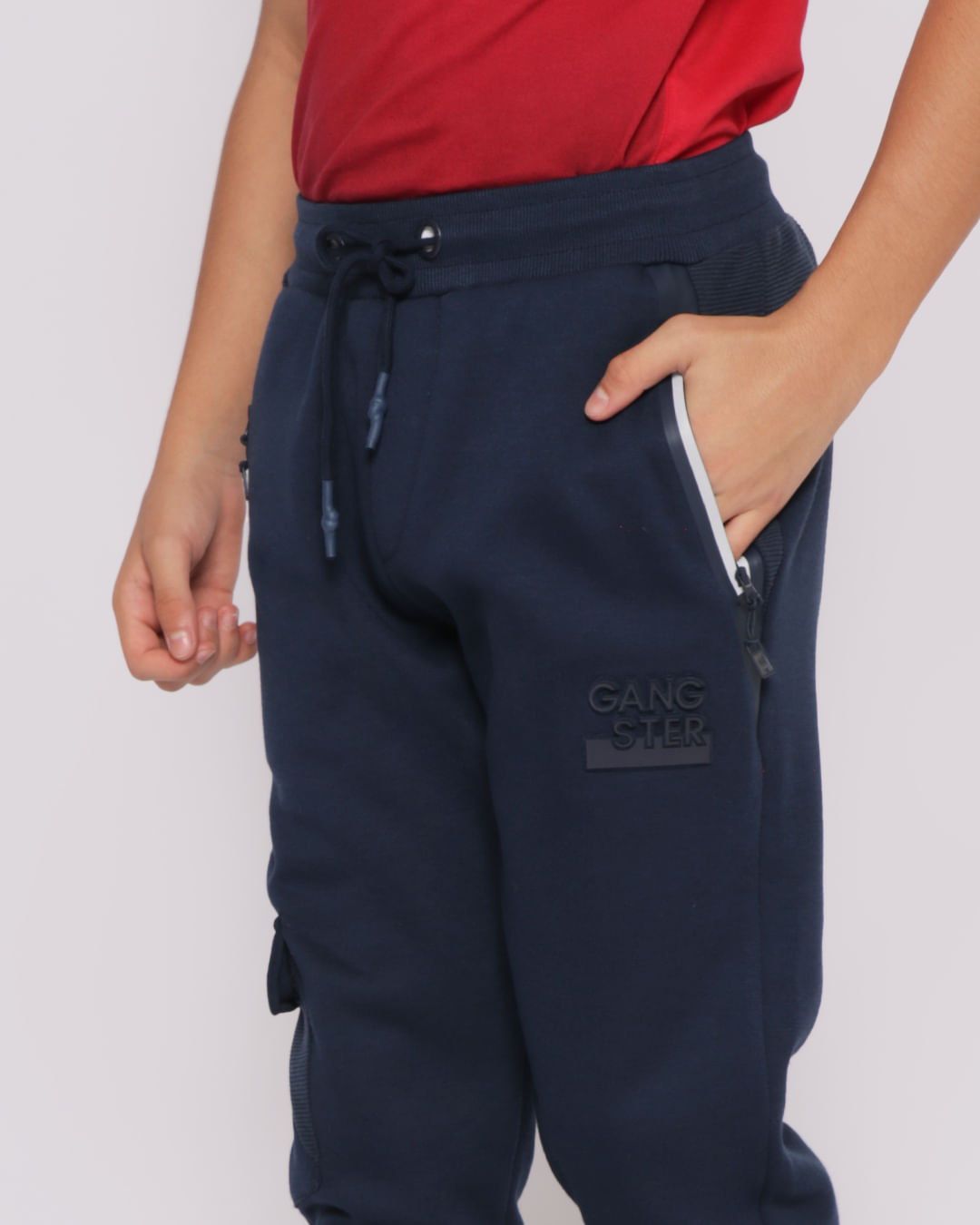 Calça Moletom Juvenil Bolso Cargo Gangster Marinho