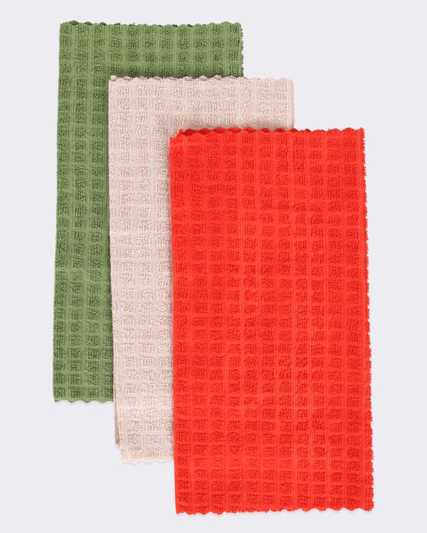 Kit 3 Panos Microfibra 30cmx30cm Verde Bege Laranja UN