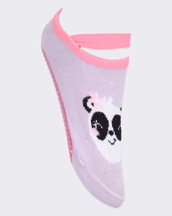 Meia Infantil Sapatilha Antiderrapante Estampa Panda Lilás 23 AO 26