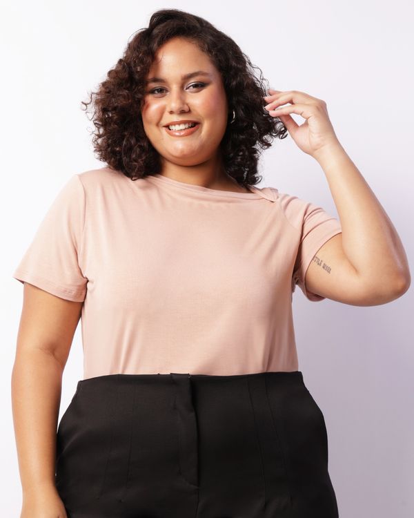 Blusa Plus Size Feminina Viscose Decote Assimétrico Rosa G1