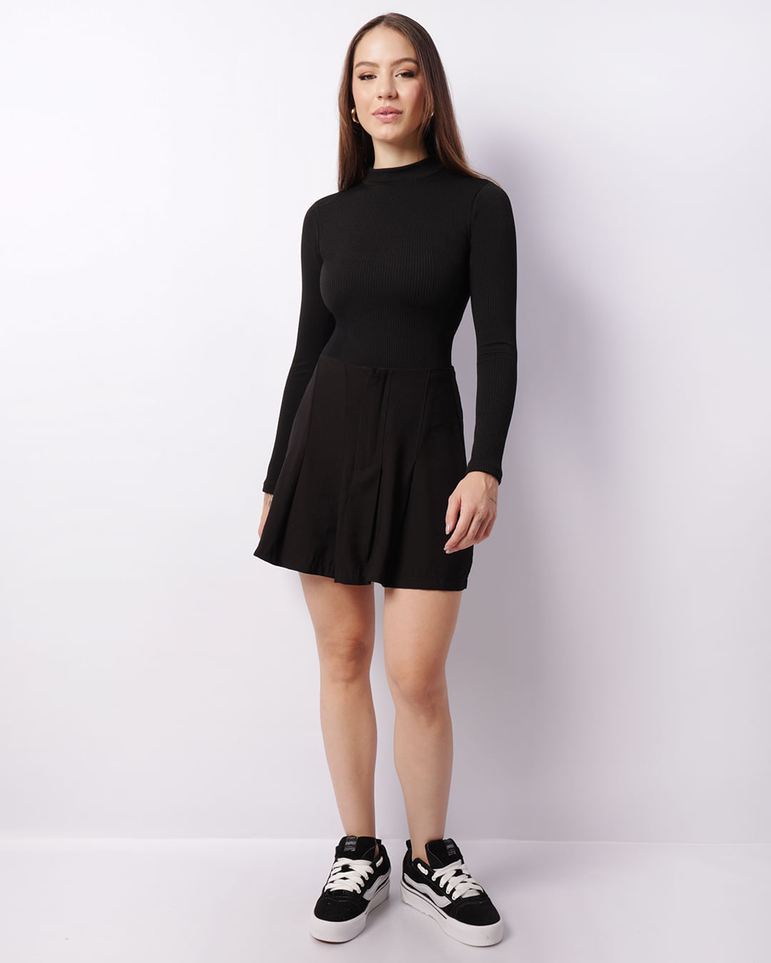 Body Feminino Manga Longa Texturizado Preto