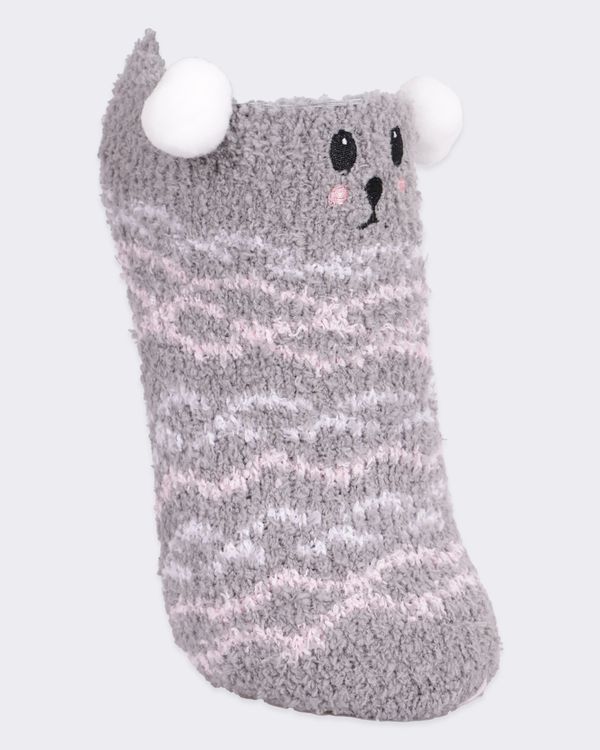 Meia Infantil Cano Baixo Chenille Bordado Com Pompom Cinza 27 AO 30