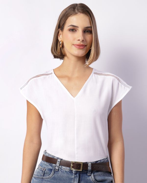Blusa Feminina Viscose Detalhe Ombro Branca M