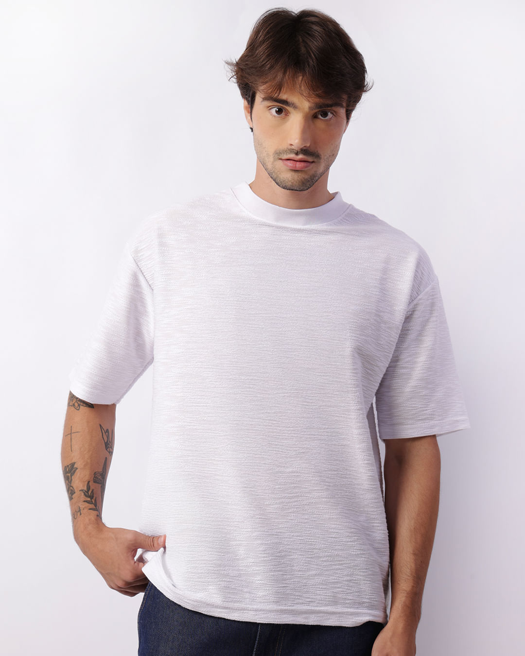 Camiseta Masculina Oversized Texturizada Manga Curta Branca
