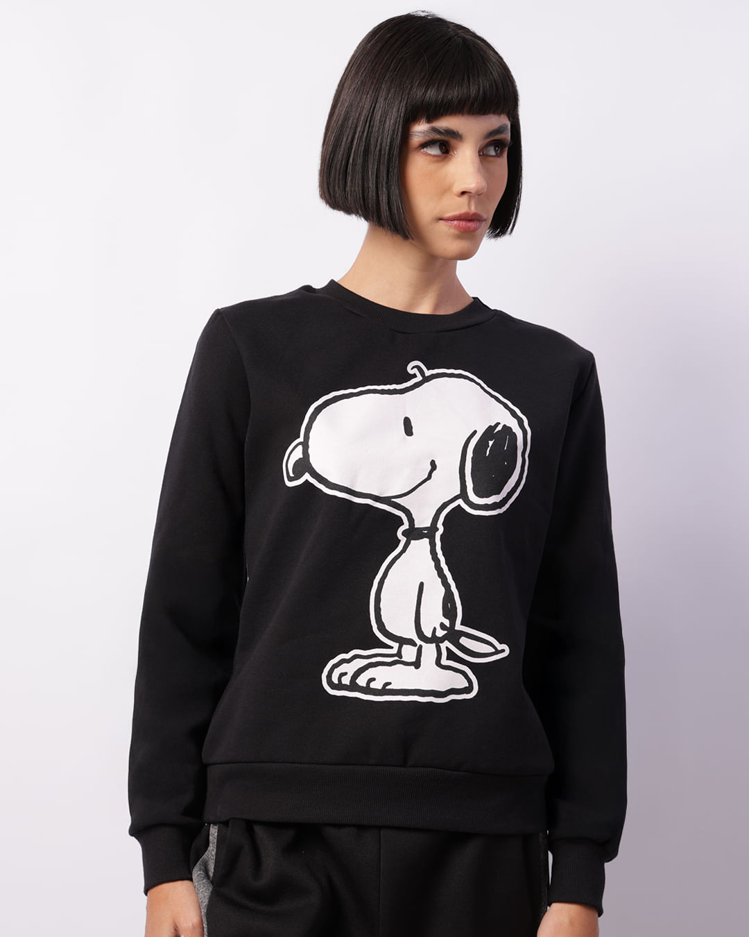Blusão Moletom Feminino Estampa Snoopy Preto