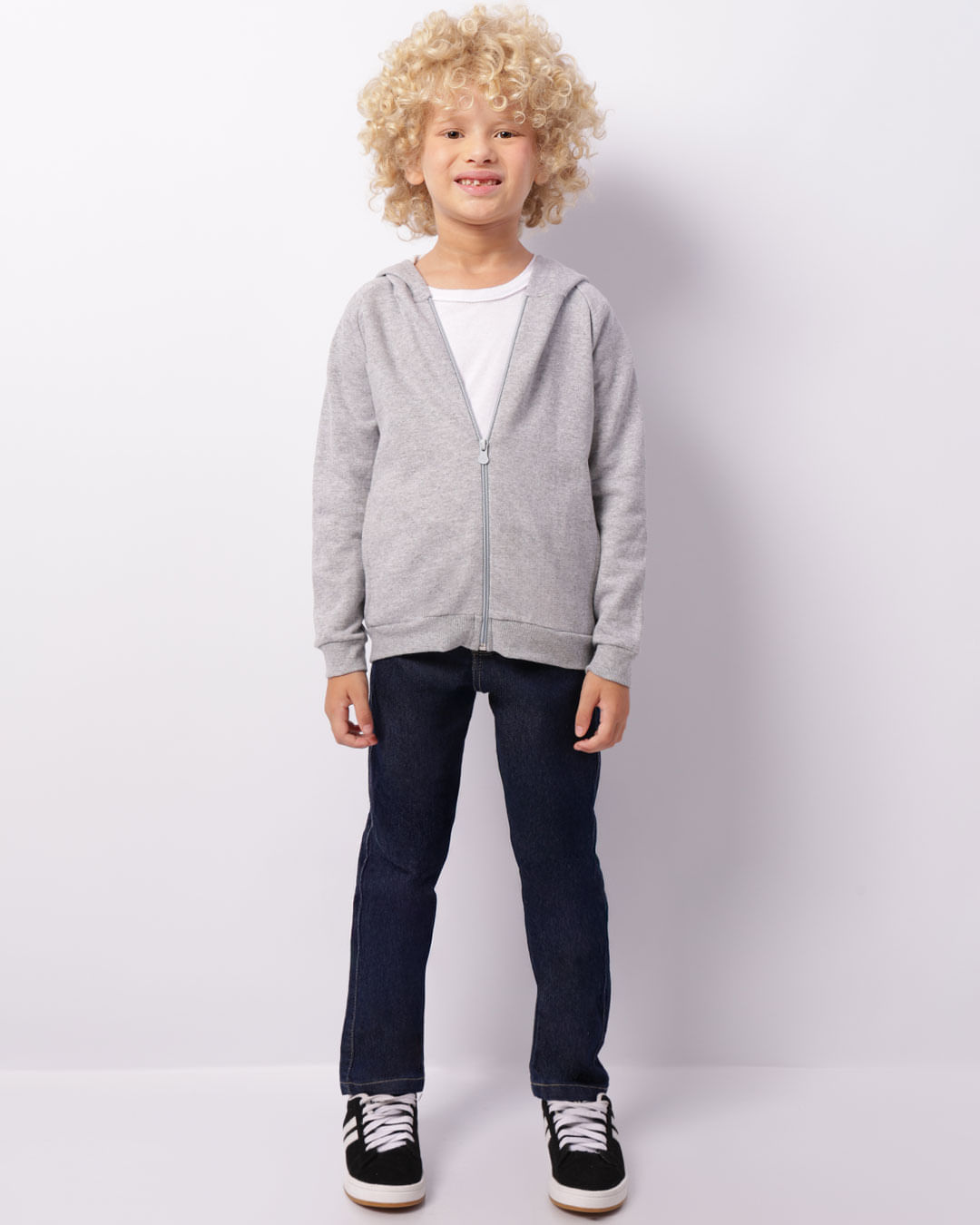 Jaqueta Moletom Infantil Com Bolsos Cinza-1742408740425