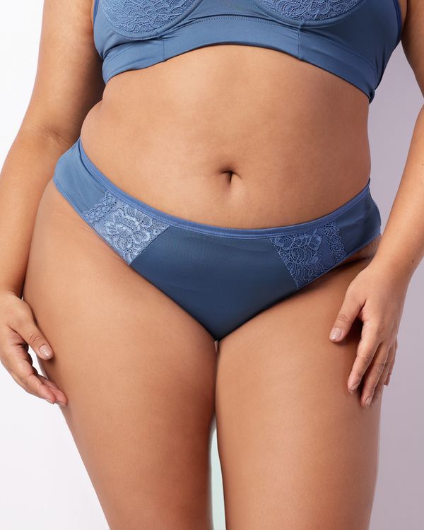 Calcinha Plus Size Feminina Biquíni Detalhe Renda Azul 50
