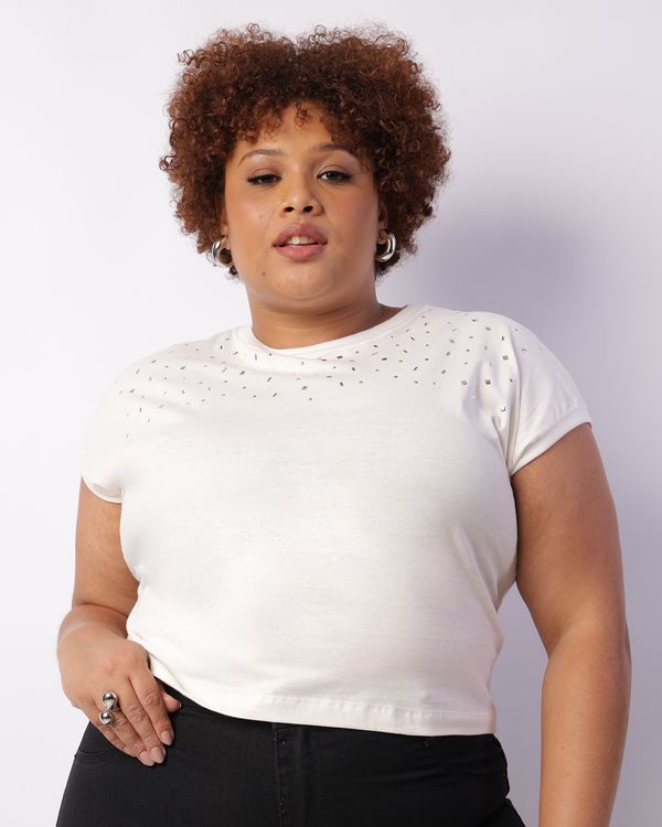 Blusa Plus Size Feminina Com Aplicação Off White G1