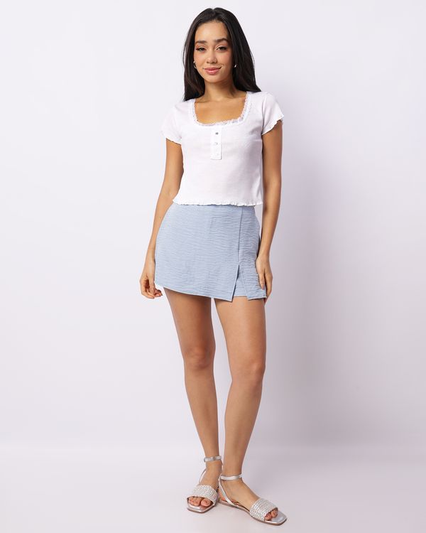 Short Saia Feminino Curto Berry & Co. com Fenda Azul M